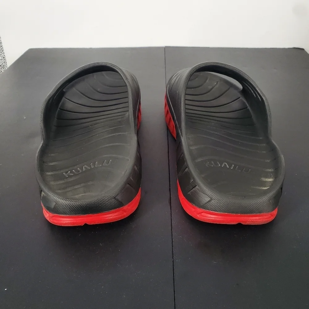 KUAILU Recovery Slide Sandals Men's/Women's 10 Black Red Cushioned Orthotic Shoe